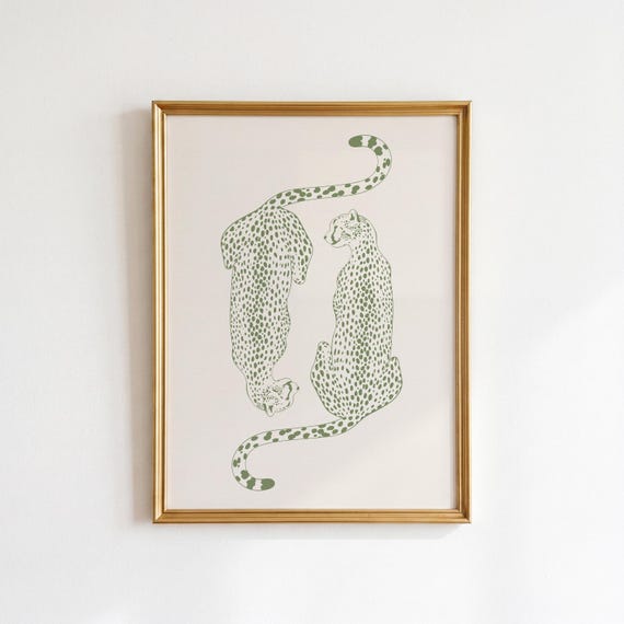 Original Cheetah Print: Sage Green Leopard Wall Art, Funky Dopamine Apartment Decor