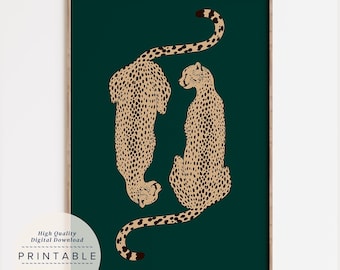 Cheetah Print, Emerald Green Leopard Print, Dopamine Decor, Retro Poster, Green Leopard Print, Jungle Poster, Funky Wall Art, Apartment Art