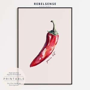 Chilli Pepper Druck, trendige Funky Küchenkunst, maximalistische Wandkunst, schrullige Wandkunst, Lebensmitteldruck, flippige Küchenkunst, Wohnungsdekor