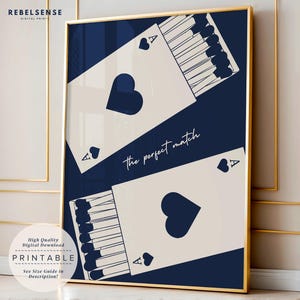 Impressão de caixa de fósforos azul marinho, impressão de carta de ás azul, arte de parede de apartamento, arte de parede moderna, impressão de caixa de fósforos, arte de parede maximalista, arte de parede descolada