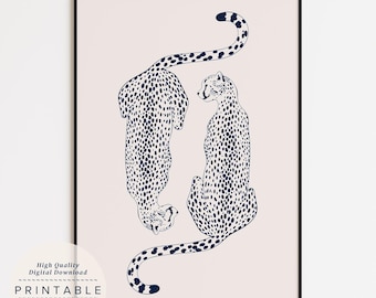 Navy Cheetah Wall Print, Retro Wall Decor, Digital Download, Blue Room Decor, Aesthetic Wall Print, Trendy Art Print, Retro Gallery Decor