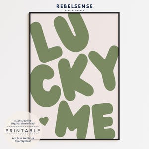 Sage Lucky Me Print, Maximalist ästhetisches Poster, bedruckbar, trendiges Poster, College Wohnheim Dekor, Wohnung Wandkunst, Retro Funky Poster