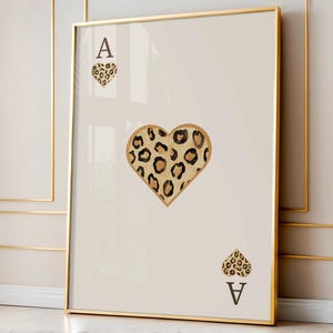 Luipaard speelkaartprint, funky trendy decor appartement, kunst aan de muur luipaard, aas print, trendy esthetische posters, college decor
