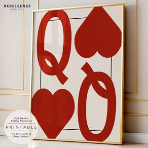 Herzkönigin Druck, Maximalist Trendy Dopamin Dekor, Spielkarte Druck, Rote Wand Kunst, Wohnung Dekor, Adrette Wand Kunst, Wohnheim Dekor