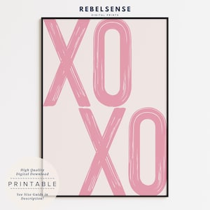 XOXO Print, rosa trendiger Retro-Print, College-Wohnheim-Dekor, Wohnung Dekor, Maximalist Wandkunst, Retro Ästhetik, Graffiti Wandkunst