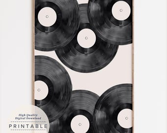 Black Vinyl Record Print, Music Lover Gift, Maximalist Wall Art, Music Poster, Apartment Decor, Retro Poster, Music Wall Art, Aesthetic Art