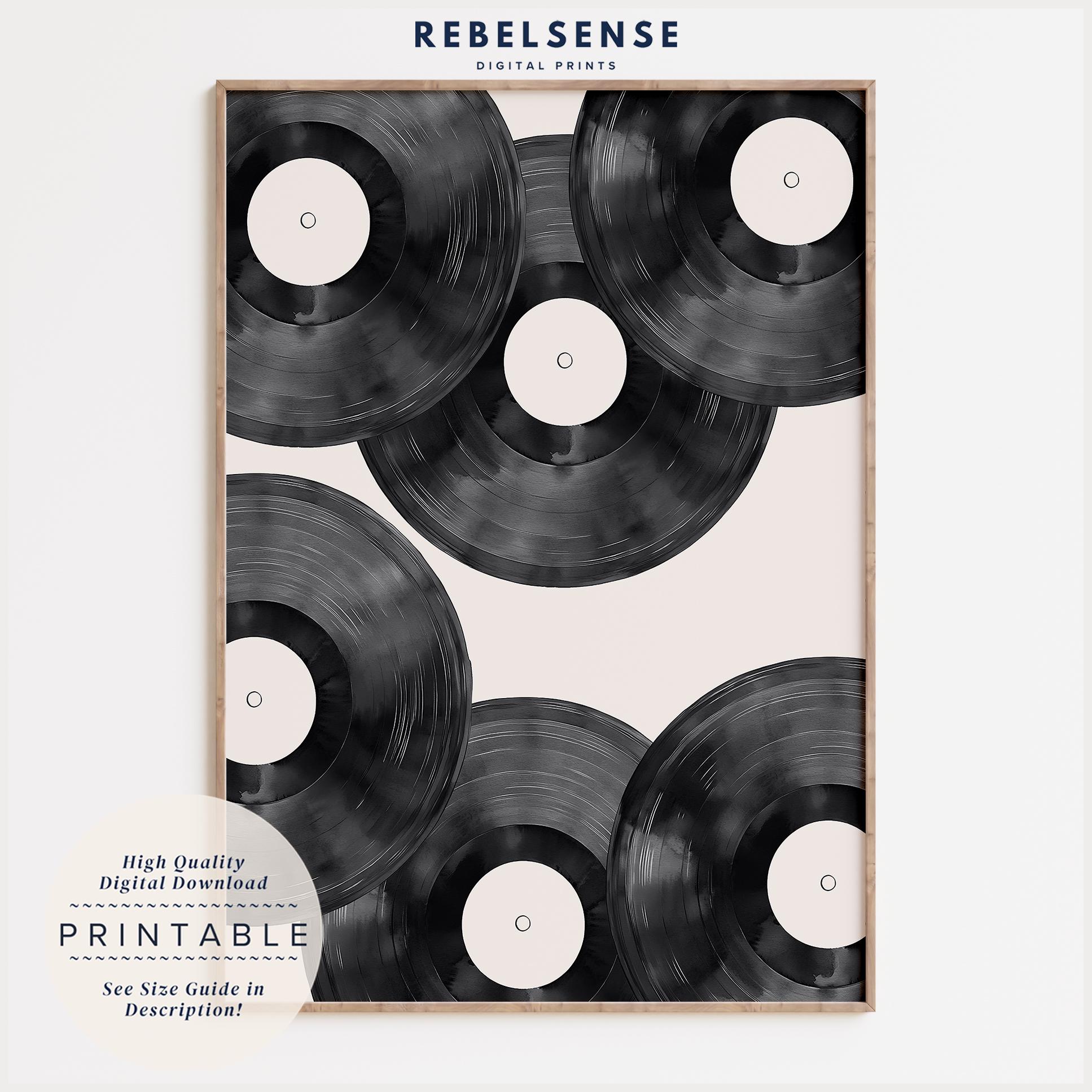 Black Vinyl Record Print, Music Lover Gift, Maximalist Wall Art, Music Poster, Apartment Decor, Retro Poster, Music Wall Art, Aesthetic Art