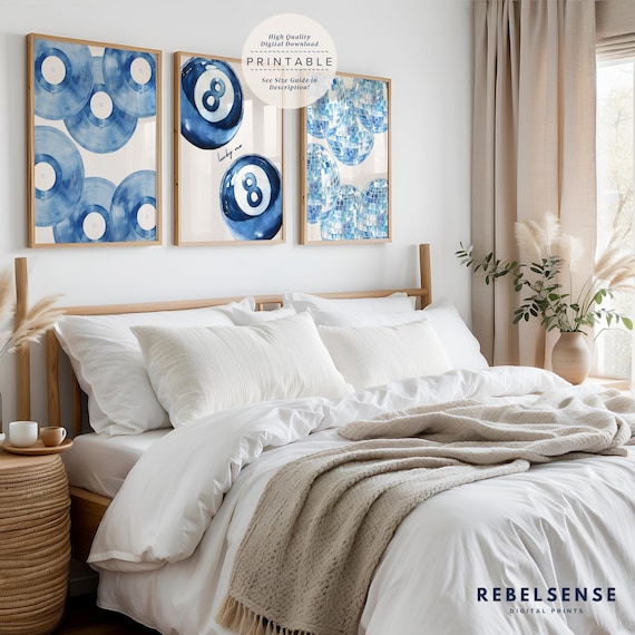 Blue Preppy Dorm Prints, Vinyl, Pool Balls, Disco, Digital Download