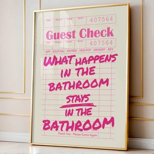 Impresión divertida para la pared del baño, decoración de la pared del inodoro, descarga digital, impresiones de pared rosas, decoración de pared elegante, arte de baño rosa, impresiones rosas de moda