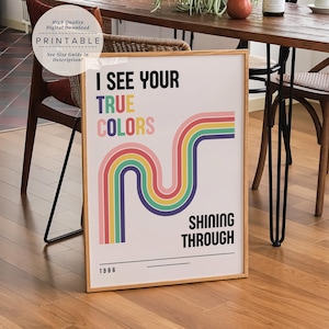 True Colors Print, Retro Musikzimmer Dekor, Regenbogen Kunstdruck, Song Lyric Wandkunst, Retro Wandkunst, Funky Zimmerdekoration, 80er Jahre Musikdruck