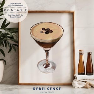 Espresso martini print, cocktailbar winkelwagen schilderij, afdrukbare download, alcohol kunst aan de muur, appartement muur kunst, drankje prints, martini kunst aan de muur