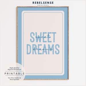 Sweet Dreams Print, Light Blue Above Bed Decor, Aesthetic Wall Art, College Dorm Decor, Typography Poster, Above Bed Decor, Cute Poster
