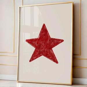 Impresión de estrella de lápiz labial rojo, póster retro estético de los años 70, decoración de apartamentos, decoración moderna, decoración de dormitorios universitarios, impresión de estrella retro, arte de pared maximalista