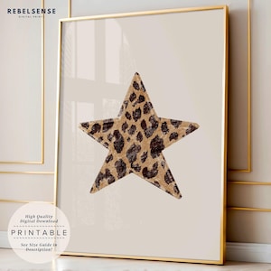 Impresión de estrella de guepardo, decoración de apartamento maximalista de los años 70, arte de pared universitario, arte sobre la cama, impresión de pared neutra, arte de pared de leopardo, póster retro