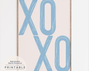 XOXO Print, Light Blue Trendy Retro Print, College Dorm Decor, Apartment Decor, Maximalist Wall Art, Retro Aesthetic, Graffiti Wall Art