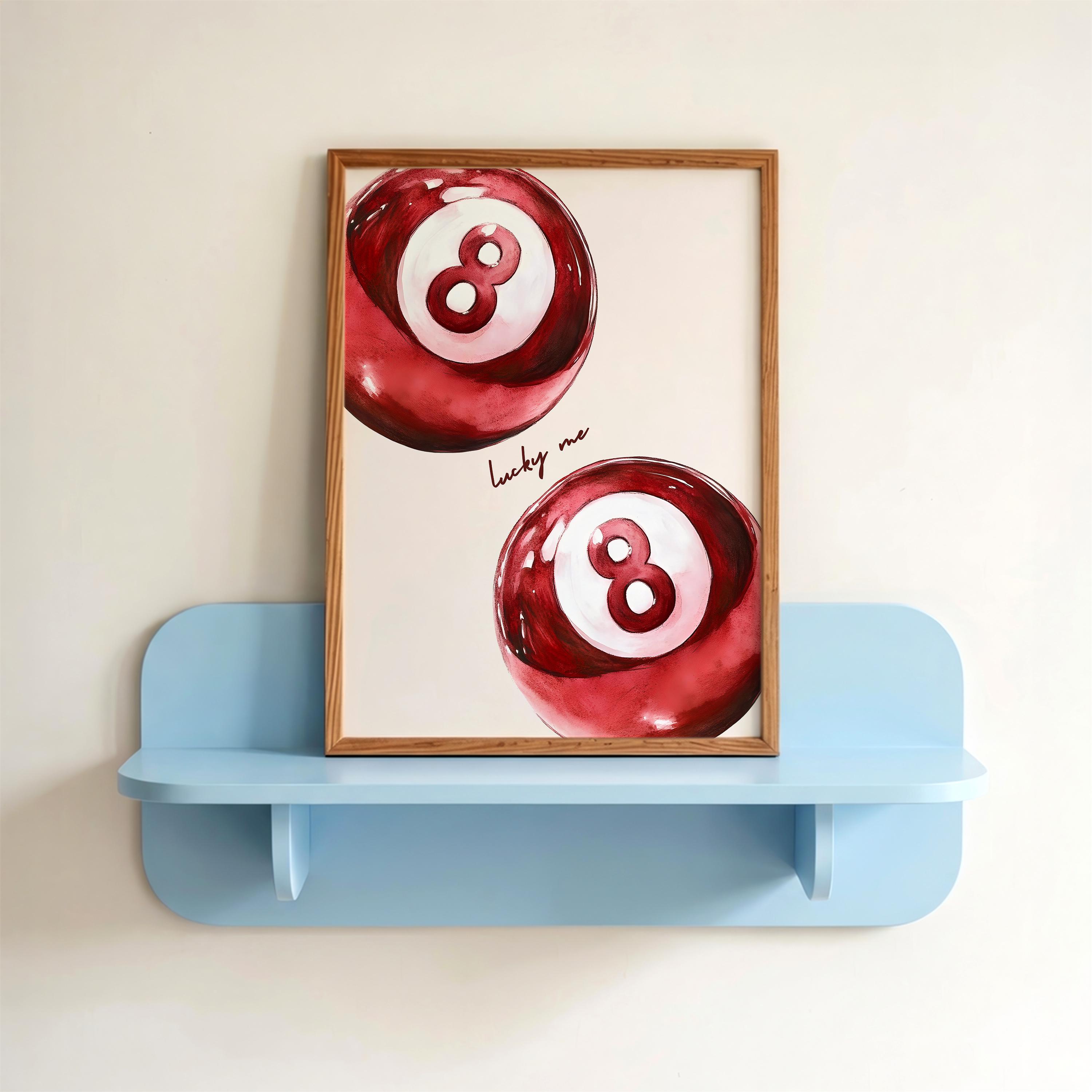 Lucky Me Print: Red 8 Pool Ball Poster, Maximalist Wall Art