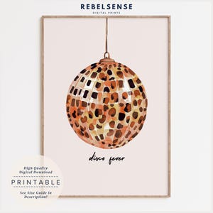 Leopard Disco Ball Print, Funky College Dorm Decor, Disco Wall Art, Neutral Trendy Print, Mirrorball Poster, Cheetah Wall Art, Preppy Art