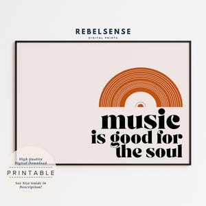 Music Quote Print, Typography Print, Horizontal, Music Teacher Gift, Record Wall Art, Music Lover Gift, Vinyl Poster, Retro Music Poster