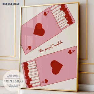 Impressão de caixa de fósforos rosa, impressão de carta de ás vermelho, arte de parede de apartamento, arte de parede moderna, impressão de caixa de fósforos, arte de parede maximalista, arte de parede descolada