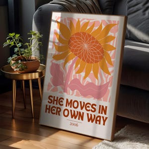 Impresión de She Moves, decoración de sala de música, póster retro, póster de los años 70, póster con letra, regalo para amantes de la música, arte de pared de los años 70, impresión de música retro, tipografía