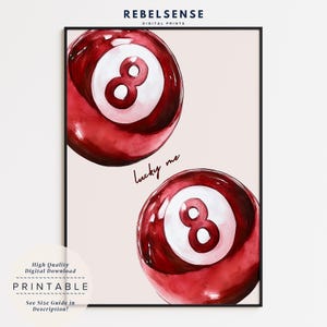 8 rotes Lucky Me Poster, Pool Ball Print, Ästhetisches Dekor, Wohnkultur, Funky Wandkunst, Maximalist Wandkunst