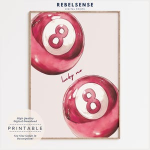 Impression de ballons de billard, affiche rose porte-bonheur, art mural appartement, affiche rétro, art mural maximaliste, affiches BCBG, affiche esthétique, oeuvre d'art tendance