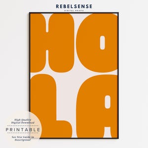 Hola Spanischer Druck, Orange Funky Dopamin-Wanddekor, bedruckbar, trendiger Typografie-Druck, bunte spanische Wandkunst, ästhetisches Poster