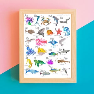 ABC poster ocean animals poster ABSEA poster nursery education abc classroom display A-Z children&#39;s poster A-Z sea animal digital download