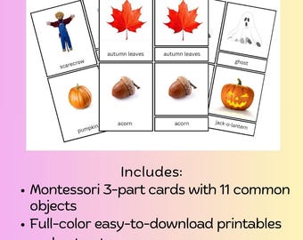 Montessori 3-teilige Karten in Englisch - Herbstsaison