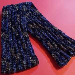 Lovely Hand Crochet Crushed Velvet Elegant Blue Scarf