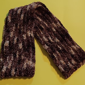 Lovely Hand Crochet Crushed Velvet Elegant Brown Scarf