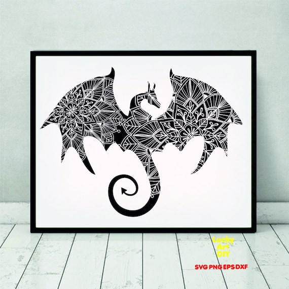 Download Mandala Dragon Svg Wings Stencil Eps Dxf Cut Files Digital Etsy