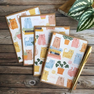 Cat Stationery Cards – Set of 4 Blank Note Cards with Envelopes – Cute Cards for Cat Lovers, Cat Moms, Cat Dads, or Thank You Gifts