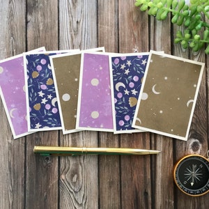 Celestial Mini Notecard Set – Moon and Stars Mini Cards – Handmade Stationery Gift Set – Set of 6 Mini Cards with Envelopes