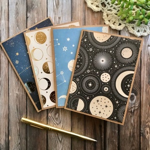 Stars and Moon Note Cards – Blank Constellation Stationery Set – Celestial Greeting Cards with Envelopes – Handmade cards for moon lovers