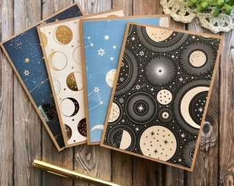 Stars and Moon Note Cards / Blank Cards with Envelopes / Constalation Stationery Card Pack perfect for Moon Lovers