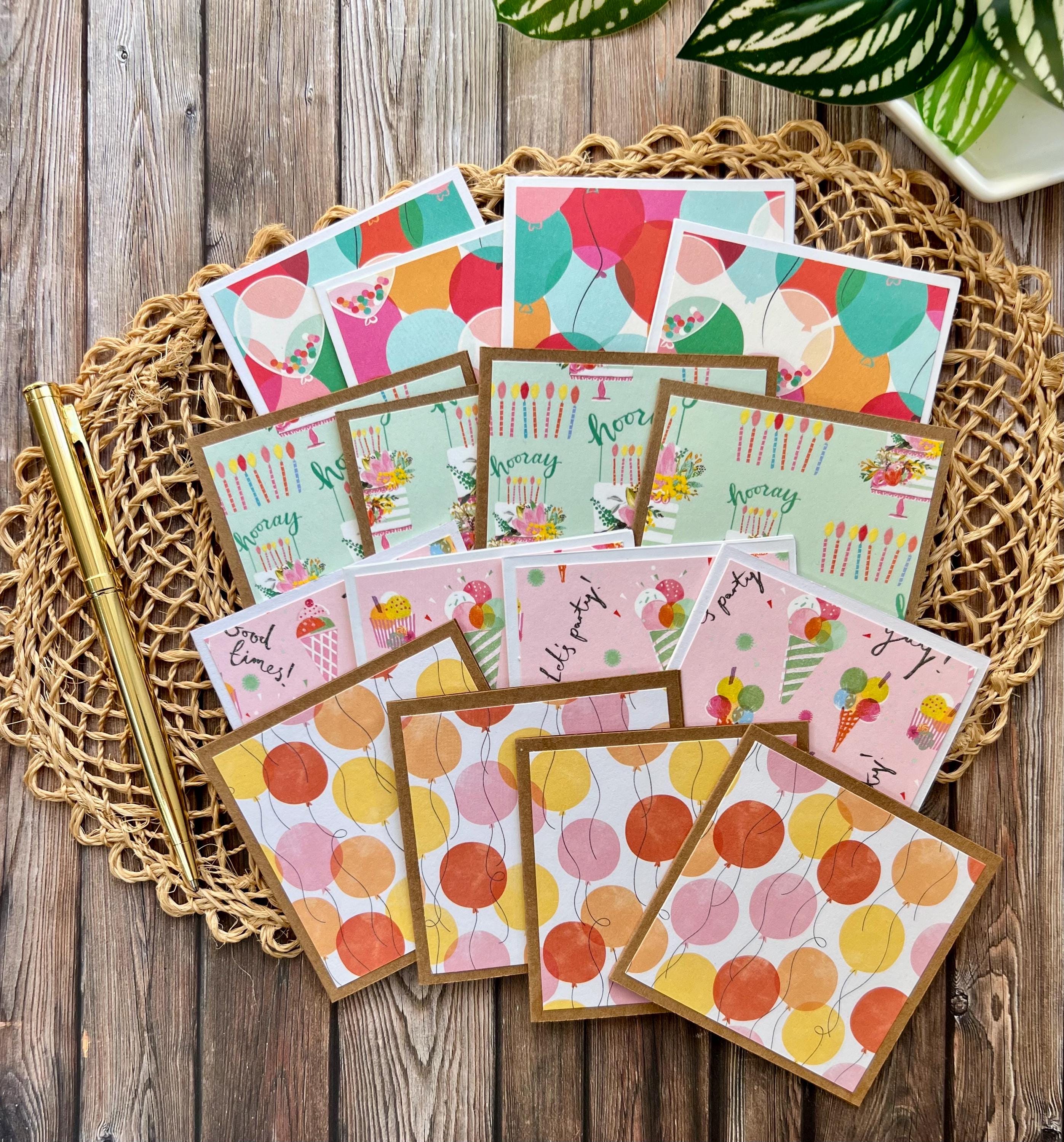 Birthday Mini Cards - Handmade Small Greeting Cards With Balloons, Cake ...