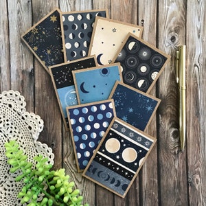 Celestial Mini Card Set – Handmade Galaxy Small Note Cards – Lunar Stationery Gift for Space Lovers & Stargazers
