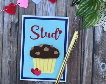 Funny Love Card – Handmade Anniversary Card for Him – Cute Pun Card with Muffin – Just Because or Boyfriend Gift