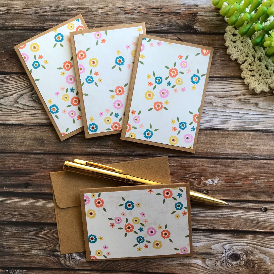 Floral Mini Cards With Envelopes Set of 4 | Small Cards | Thank You ...
