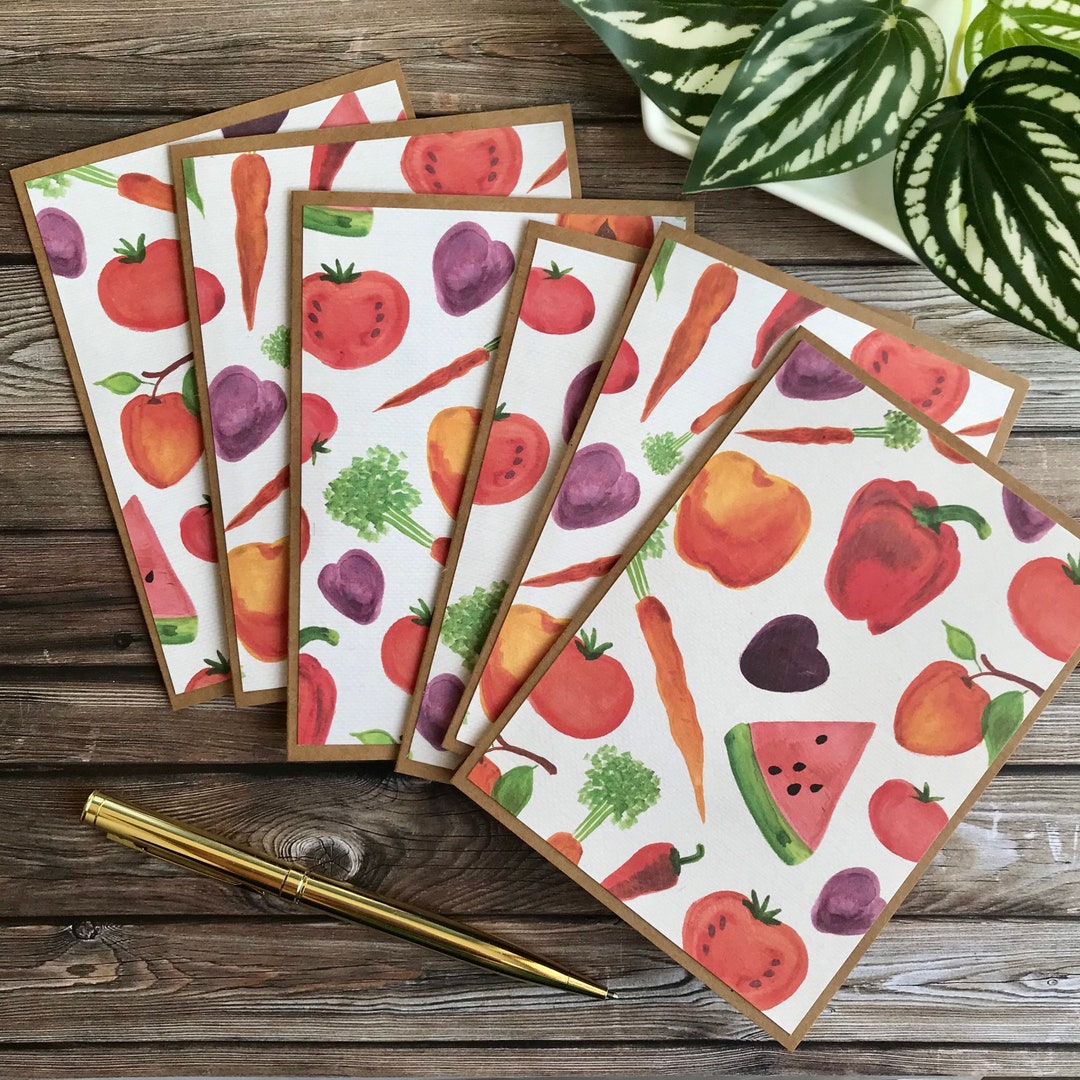 Vegetable Notelets Vegetable Note Card Set / Blank Note Cards With Envelopes / Vegetable ...