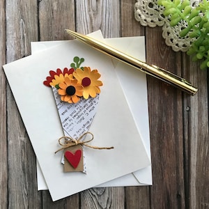 Sunflower Bouquet Greeting Card – Handmade Sunflower Card –For Thank You Cards, Thinking of You, Birthday – Blank Inside