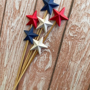 Partriotic Stars Cupcake Toppers - Red, White and Blue Party Picks - Decoration for 4Th of July,  Memorial Day
