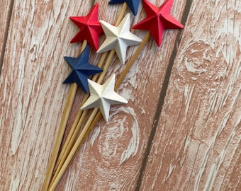 Partriotic Stars Cupcake Toppers - Red, White and Blue Party Picks - Decoration for 4Th of July,  Memorial Day