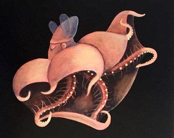 Stauroteuthis Syrtensis Octopus Art Print / Hydrozoan / Bathypelagic Animal / 8x10