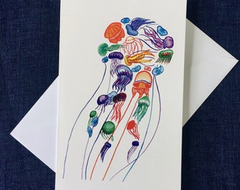 Colourful Jellyfish Greeting Card / Many Mini Jelly / Marine Invertebrates / Marine Life / Stationary