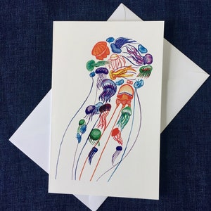 Colorato Jellyfish Greeting Card/molti mini gelatina/invertebrati marini/vita marina/stazionario