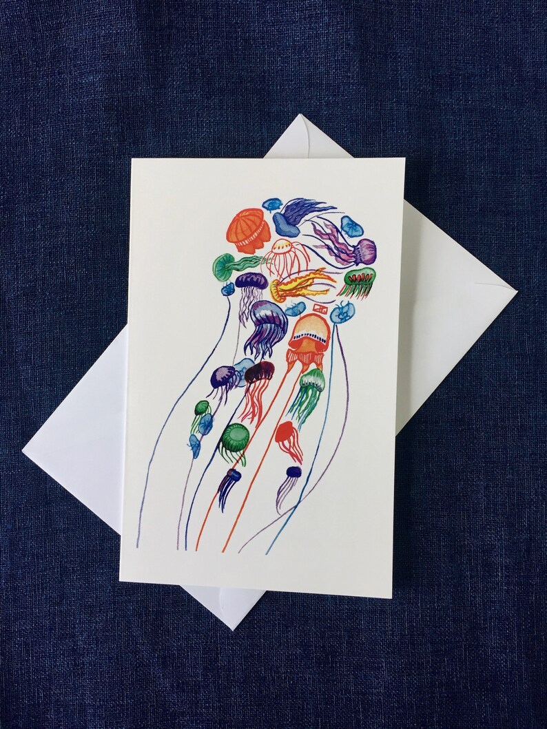 Colourful Jellyfish Greeting Card / Many Mini Jelly / Marine Invertebrates / Marine Life / Stationary image 1