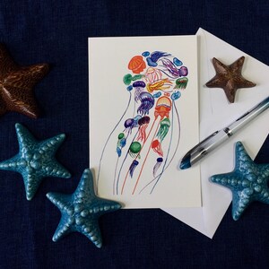 Colourful Jellyfish Greeting Card / Many Mini Jelly / Marine Invertebrates / Marine Life / Stationary image 3