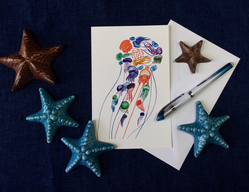 Colourful Jellyfish Greeting Card / Many Mini Jelly / Marine Invertebrates / Marine Life / Stationary image 3